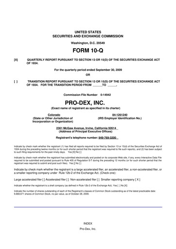 Miniature Pro-Dex 10-Q Rapport trimestriel  