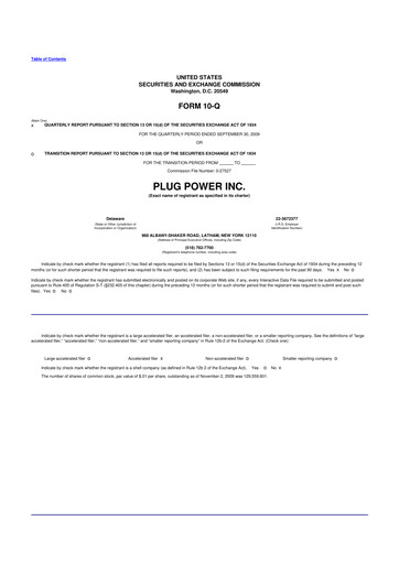 Thumbnail Plug Power 10-Q Quarterly Report FY 