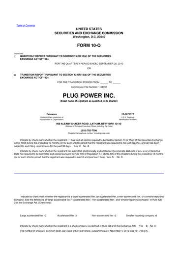 Thumbnail Plug Power 10-Q Quarterly Report FY 