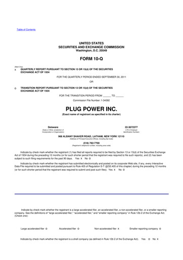 Thumbnail Plug Power 10-Q Quarterly Report FY2011 