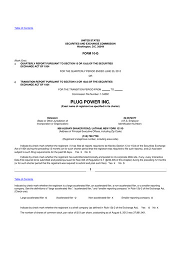 Thumbnail Plug Power 10-Q Quarterly Report FY2012 