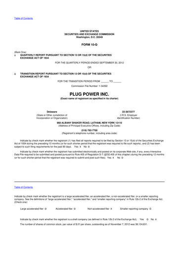 Thumbnail Plug Power 10-Q Quarterly Report FY2012 