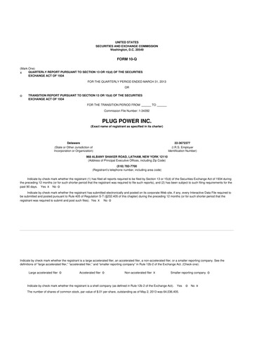 Thumbnail Plug Power 10-Q Quarterly Report FY2013 