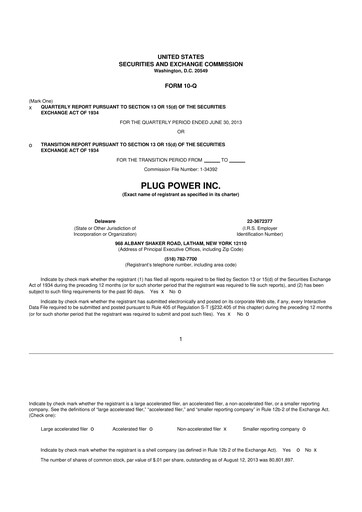 Thumbnail Plug Power 10-Q Quarterly Report FY2013 