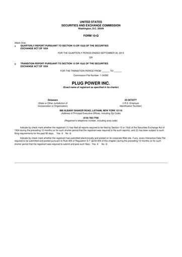 Thumbnail Plug Power 10-Q Quarterly Report FY2013 