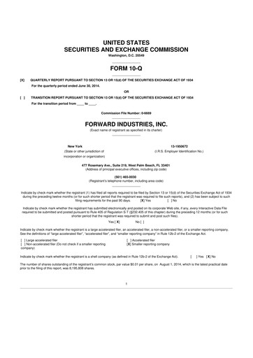 Vorschaubild Forward Industries 10-Q Quartalsbericht 2014 