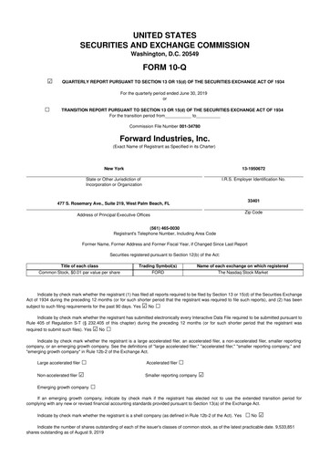Vorschaubild Forward Industries 10-Q Quartalsbericht 2019 