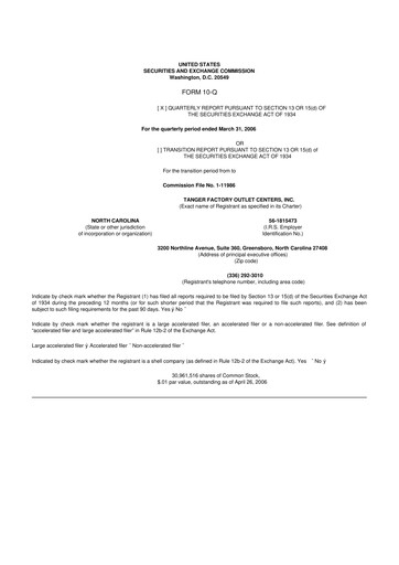 Vorschaubild Tanger Inc.
 10-Q Quartalsbericht  