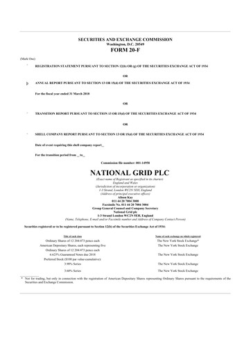 Thumbnail National Grid 20-F Annual Report 2018