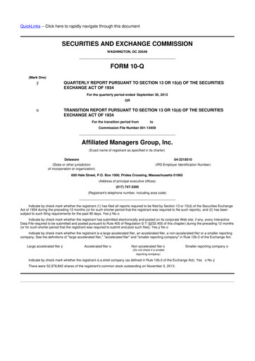Miniature Affiliated Managers Group 10-Q Rapport trimestriel 2013 