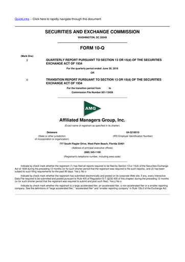 Miniature Affiliated Managers Group 10-Q Rapport trimestriel 2016 