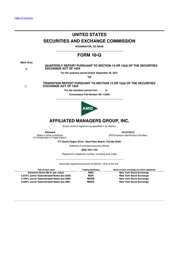 Miniature Affiliated Managers Group 10-Q Rapport trimestriel 2021 