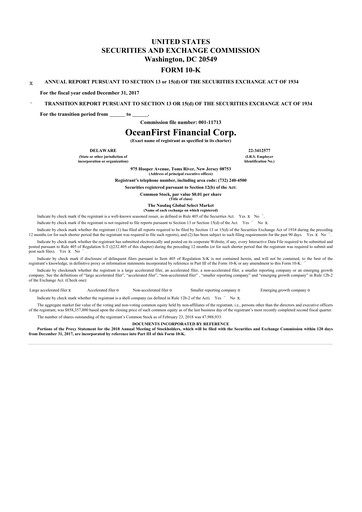 Thumbnail OceanFirst Financial 10-K Annual Report 2017