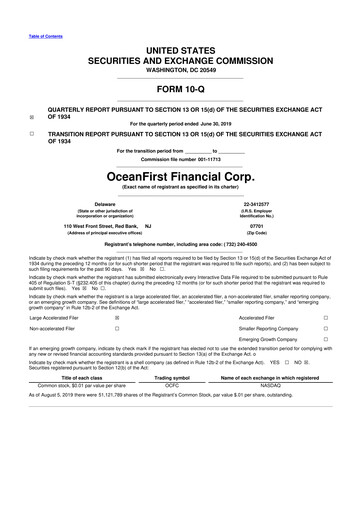 Thumbnail OceanFirst Financial 10-Q Quarterly Report FY2019 