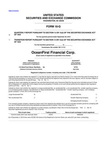 Thumbnail OceanFirst Financial 10-Q Quarterly Report FY2019 