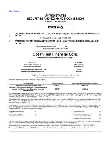 Thumbnail OceanFirst Financial 10-Q Quarterly Report FY2020 
