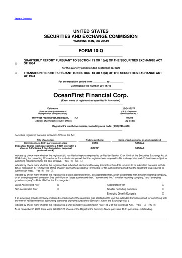 Thumbnail OceanFirst Financial 10-Q Quarterly Report FY2020 