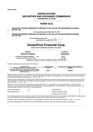 Thumbnail OceanFirst Financial 10-Q Quarterly Report FY2022 