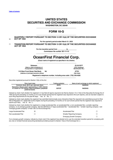 Thumbnail OceanFirst Financial 10-Q Quarterly Report FY2023 