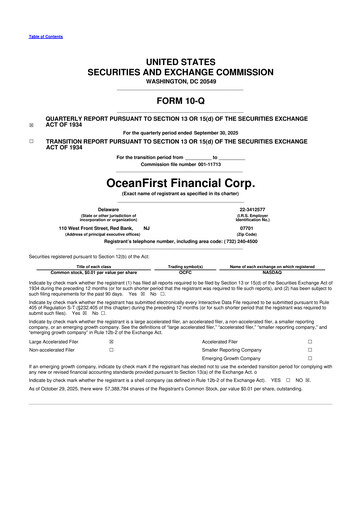 Thumbnail OceanFirst Financial 10-Q Quarterly Report FY2025 