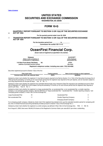 Thumbnail OceanFirst Financial 10-Q Quarterly Report FY2026 
