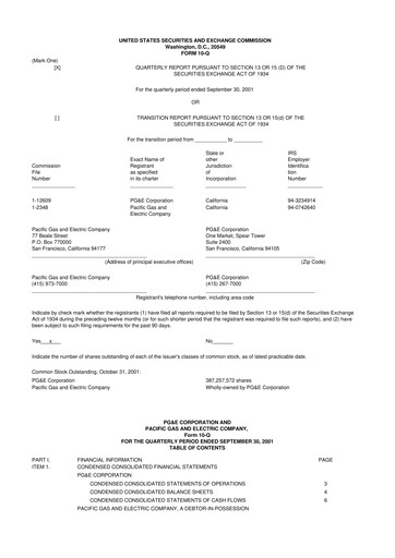 Thumbnail PG&E Corporation 10-Q Quarterly Report FY 