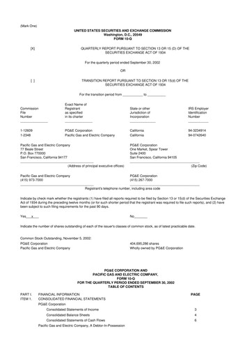 Thumbnail PG&E Corporation 10-Q Quarterly Report FY 