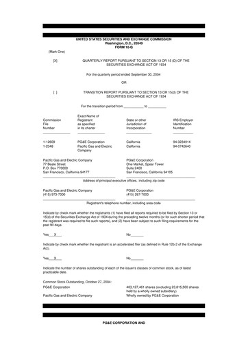Thumbnail PG&E Corporation 10-Q Quarterly Report FY 