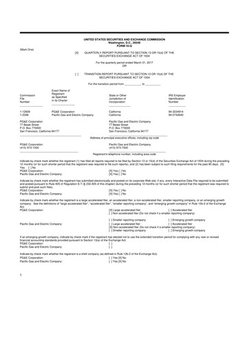 Thumbnail PG&E Corporation 10-Q Quarterly Report FY 