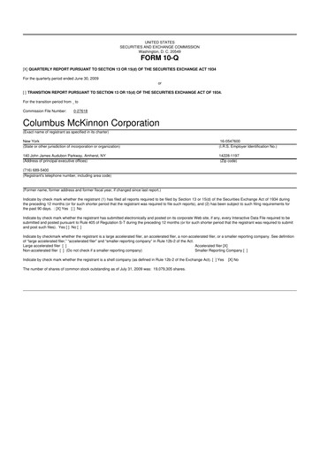 Miniature Columbus McKinnon 10-Q Rapport trimestriel  
