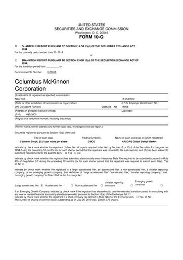 Miniature Columbus McKinnon 10-Q Rapport trimestriel 2020 