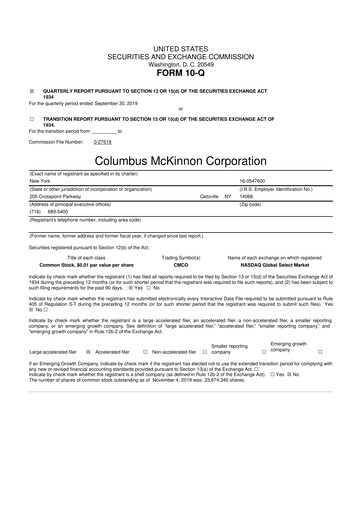 Miniature Columbus McKinnon 10-Q Rapport trimestriel 2020 