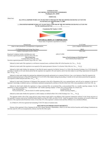 Thumbnail Universal Display Corporation
 10-K Annual Report 