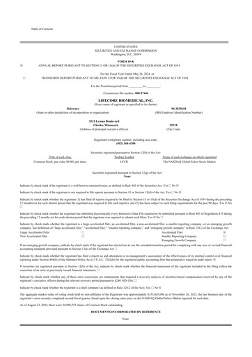 Thumbnail Lifecore Biomedical 10-K Annual Report 2024