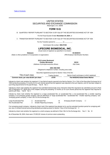 Thumbnail Lifecore Biomedical 10-Q Quarterly Report FY2025 