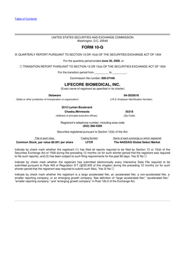 Thumbnail Lifecore Biomedical 10-Q Quarterly Report FY2026 