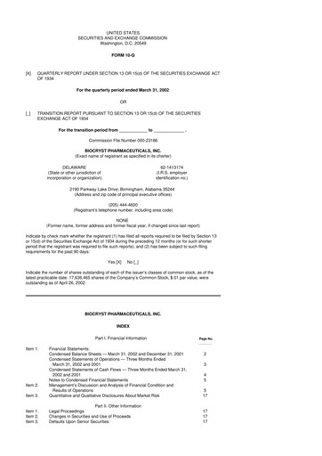 Thumbnail BioCryst Pharmaceuticals
 10-Q Quarterly Report FY 