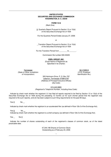 Miniature Cracker Barrel 10-Q Rapport trimestriel  