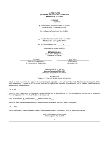Miniature Cracker Barrel 10-Q Rapport trimestriel  