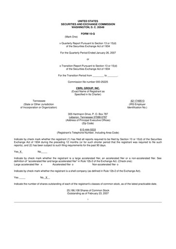 Miniature Cracker Barrel 10-Q Rapport trimestriel  