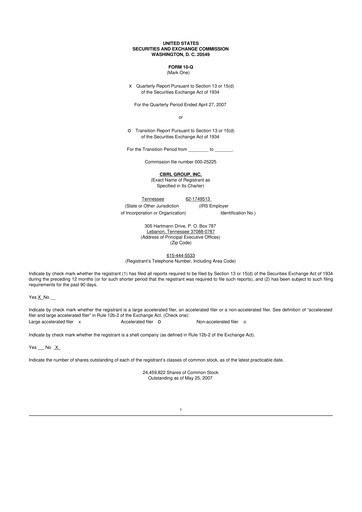 Miniature Cracker Barrel 10-Q Rapport trimestriel  