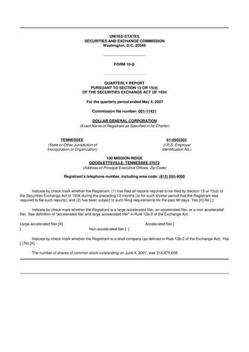 Miniature Dollar General 10-Q Rapport trimestriel  