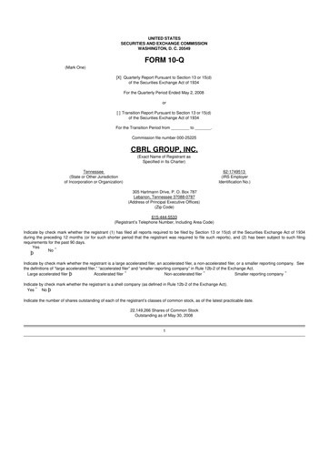 Miniature Cracker Barrel 10-Q Rapport trimestriel  