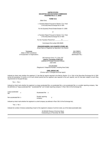 Miniature Cracker Barrel 10-Q Rapport trimestriel  