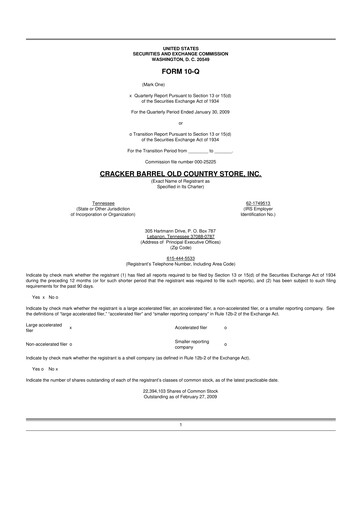 Miniature Cracker Barrel 10-Q Rapport trimestriel  