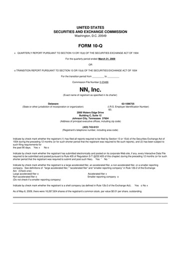 Thumbnail NN, Inc.
 10-Q Quarterly Report FY 