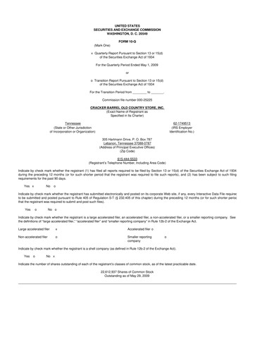 Miniature Cracker Barrel 10-Q Rapport trimestriel  