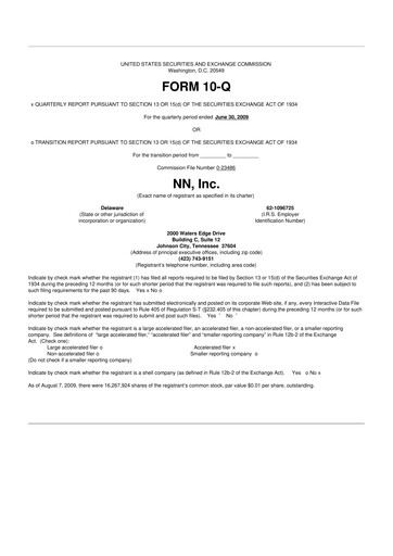 Thumbnail NN, Inc.
 10-Q Quarterly Report FY 