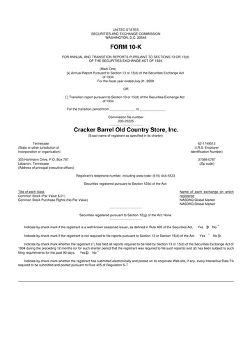 Vorschaubild Cracker Barrel 10-K Jahresbericht 