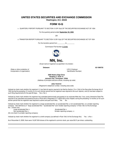 Thumbnail NN, Inc.
 10-Q Quarterly Report FY 